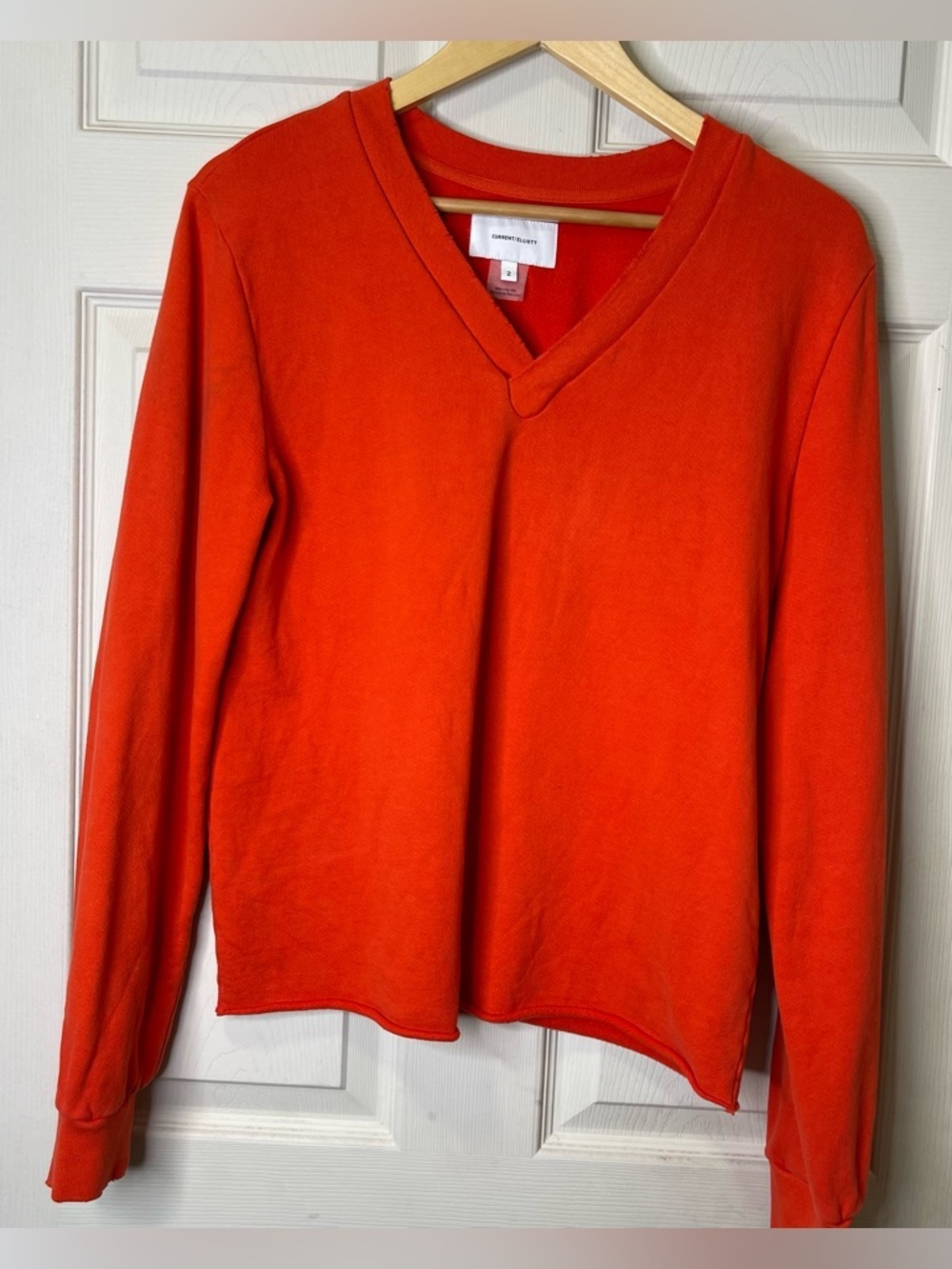 Current Elliot Cropped LS Sweater Womrens Orange Boho Distressed Long Sleeve 2